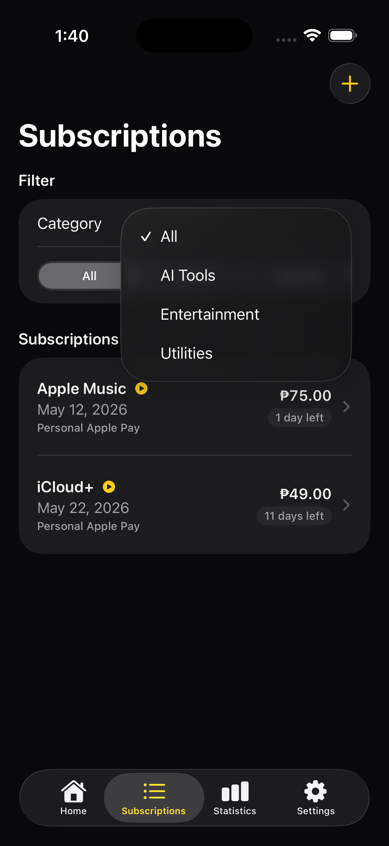 Langka subscription list on iPhone